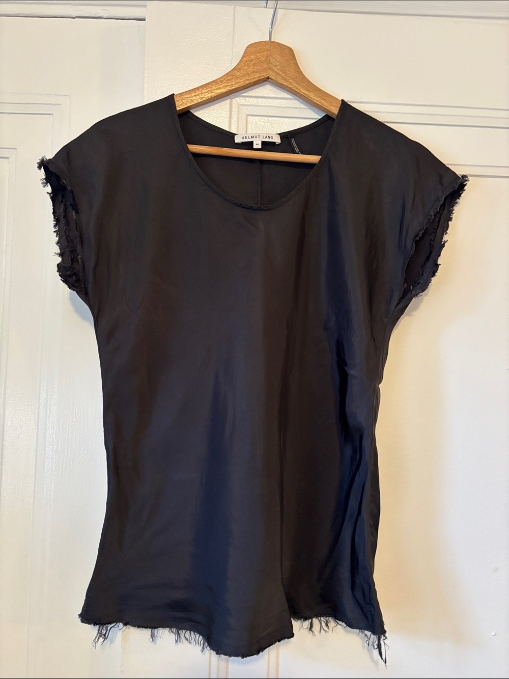 Helmut Lang Black Raw-Edge Short Sleeve Top